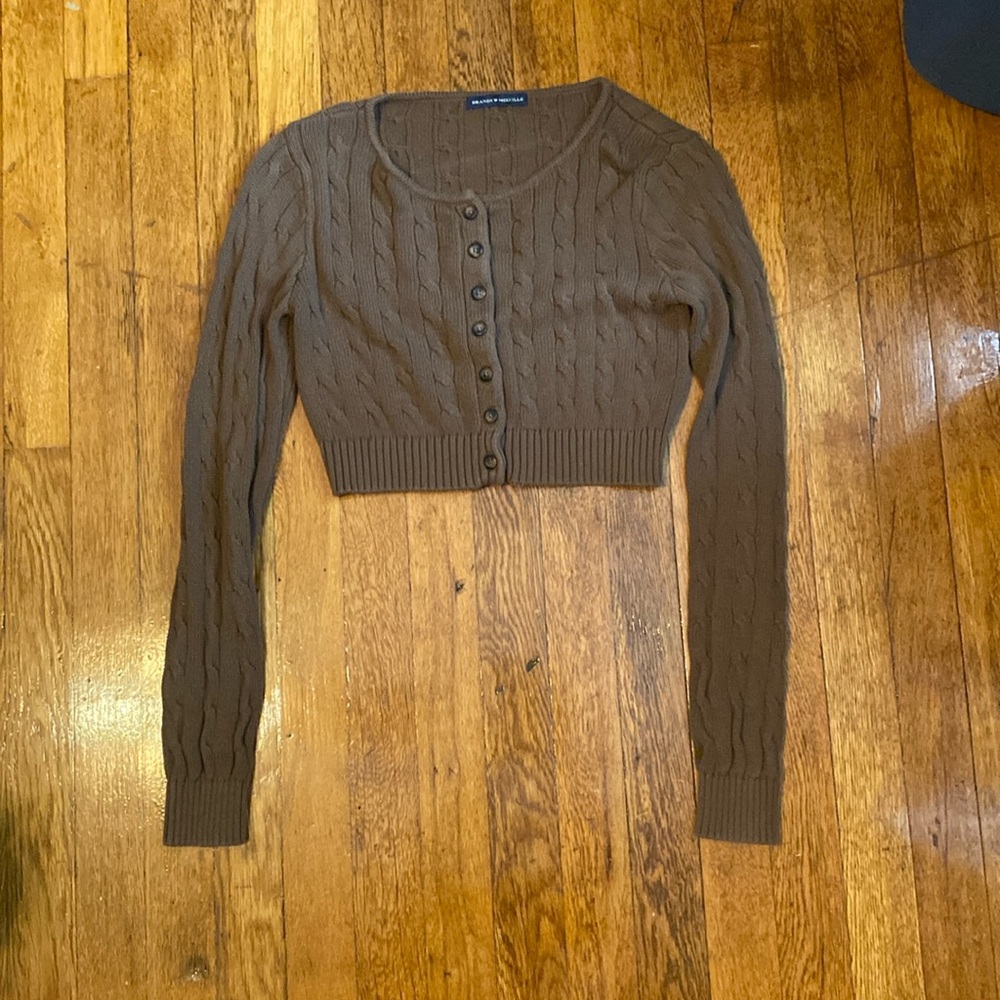 brandy melville brown cropped button up cardigan
